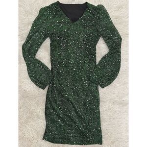 CUTE Girls Size 14Y Green Sequin Christmas Party Dress Long Sleeve
